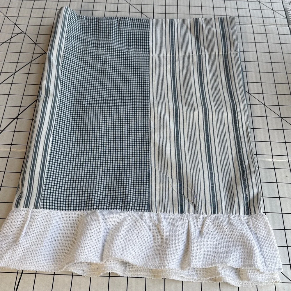 April & Olive Farmhouse Patchwork Curtain Valance Blue Plaid Stripe Cotton VHC